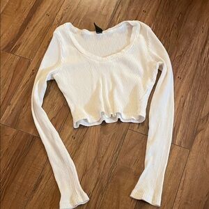 SHEIN Cream Ribbed Long Sleeve Crop Top